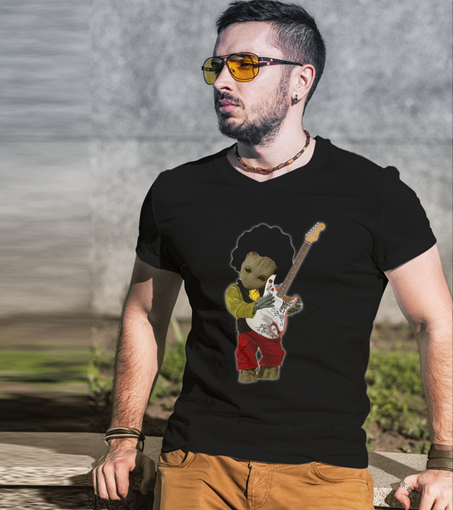 G Hug JH Guitar Groot Playing Electric Guitar With Rock Costume T-Shirt