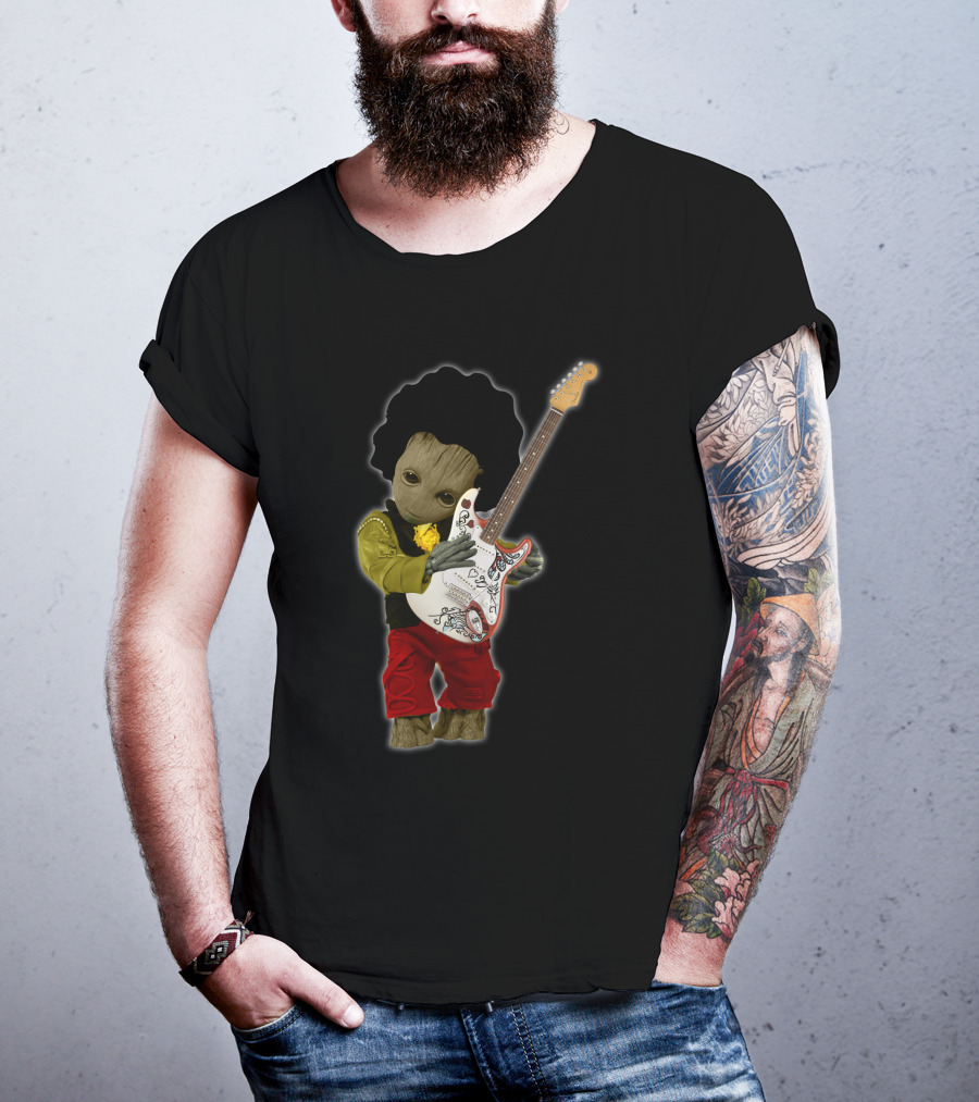 G Hug JH Guitar Groot Playing Electric Guitar With Rock Costume T-Shirt