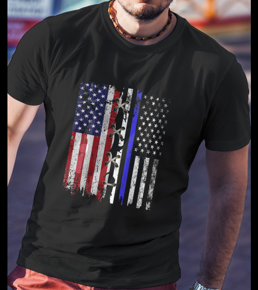 American Flag Thin Blue Line Split T-Shirt