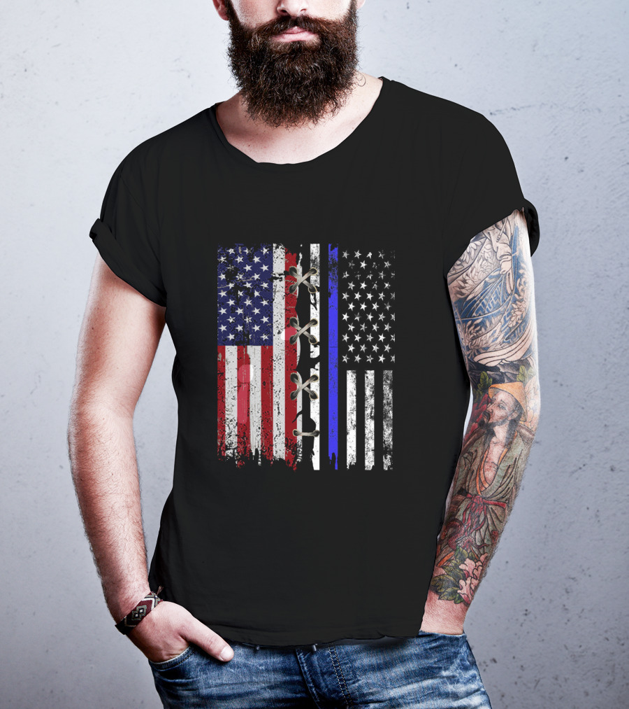 American Flag Thin Blue Line Split T-Shirt