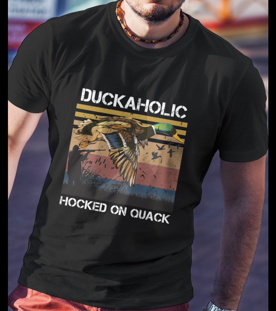 DUCKAHOLIC HOOKED ON QUACK Hunter And Flying Ducks T-Shirt