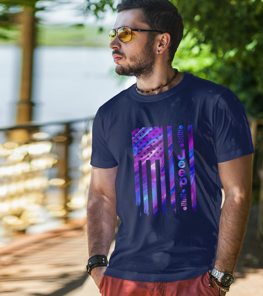 Jeep Girl American Flag Stars Purple Blue T-Shirt
