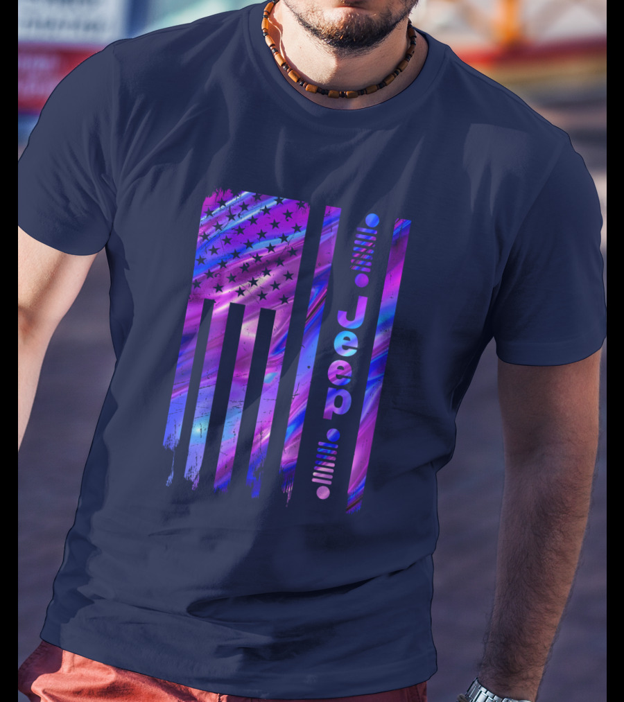 Jeep Girl American Flag Stars Purple Blue T-Shirt