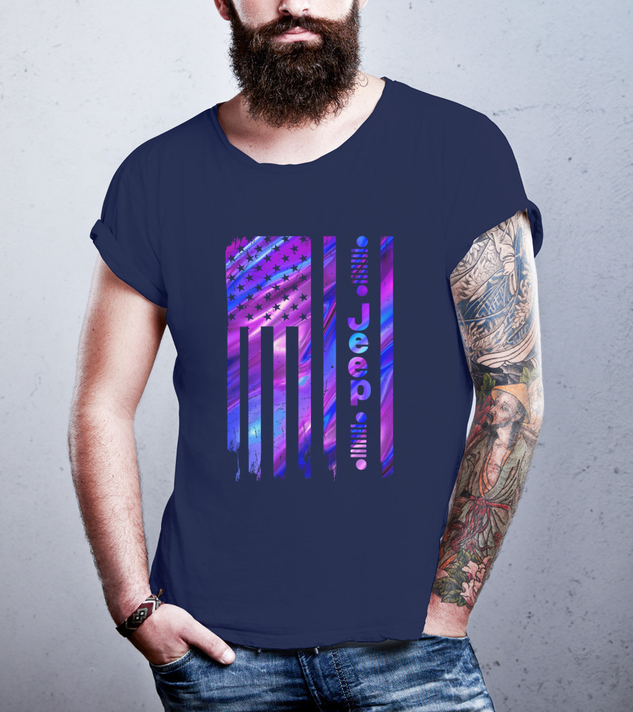Jeep Girl American Flag Stars Purple Blue T-Shirt