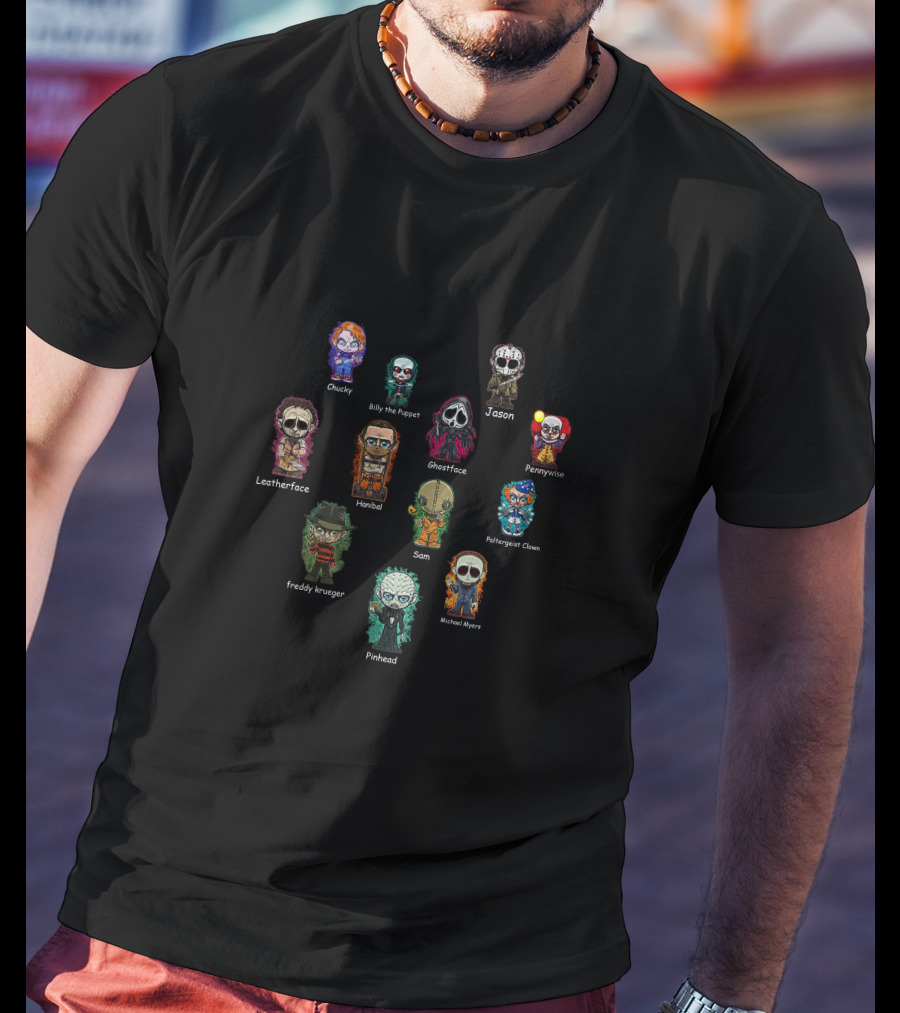 Horroraholic Chucky Jason Freddy Krueger Michael Myers Ghostface Icons T-Shirt