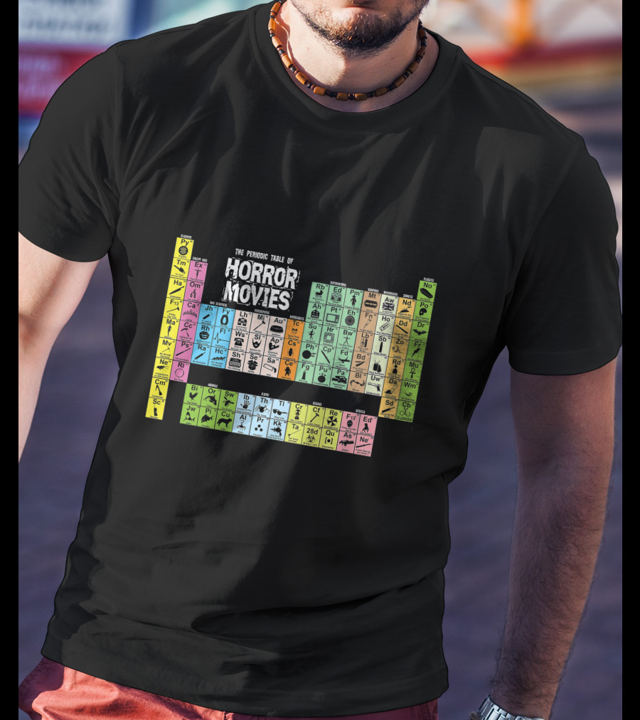 The Periodic Table Of Horror Movies Featuring Iconic Horror Movie Elements T-Shirt