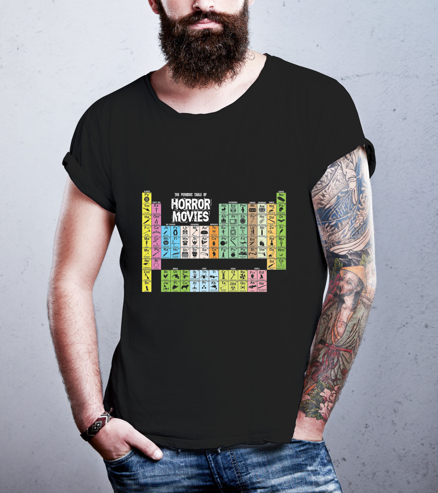 The Periodic Table Of Horror Movies Featuring Iconic Horror Movie Elements T-Shirt