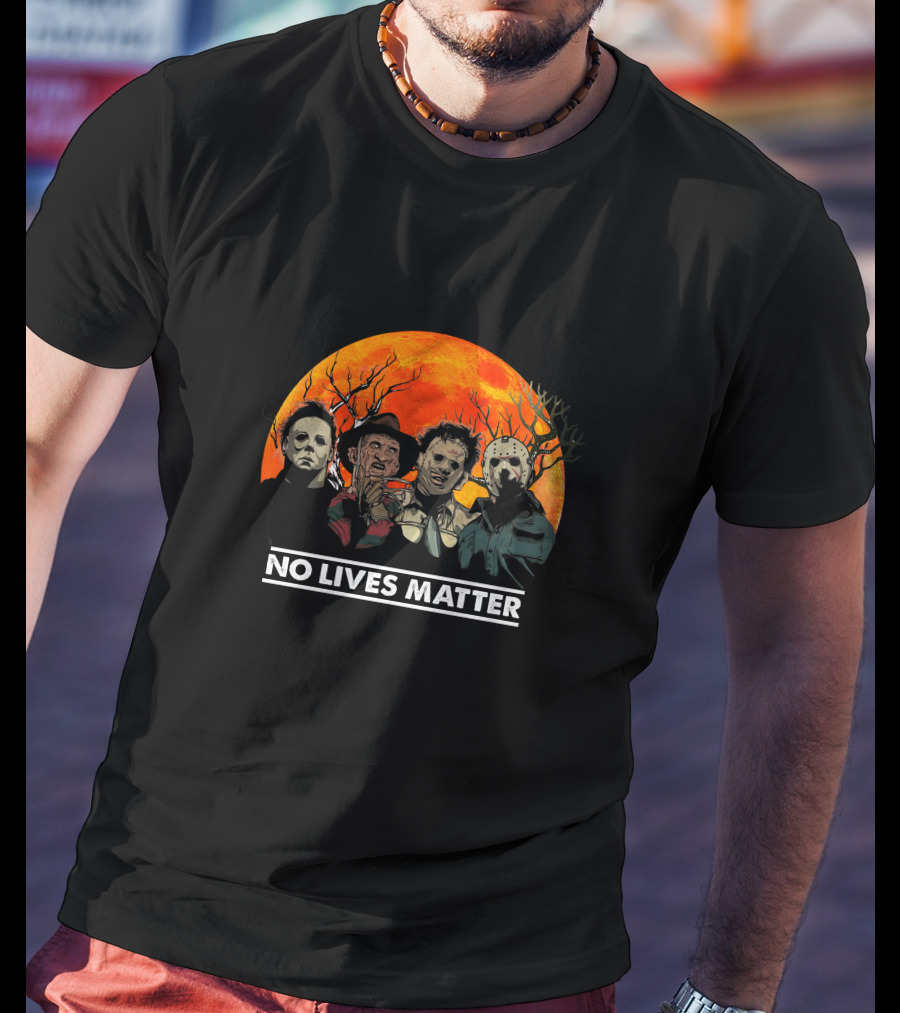 No Lives Matter Halloween Horror Slashers Dark Forest Night Orange Moon T-Shirt