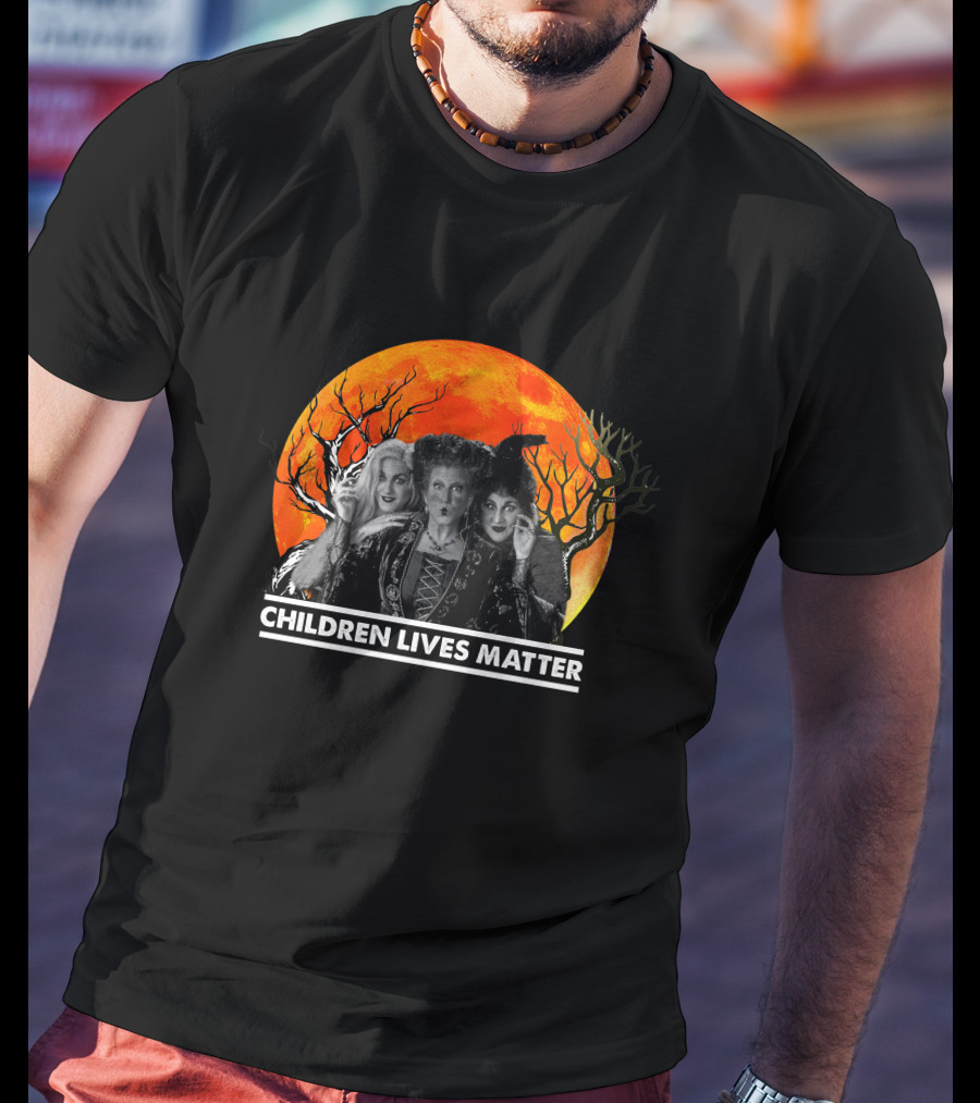 Children Lives Matter Witch Trio In Front Of Spooky Orange Moon And Trees T-Shirt