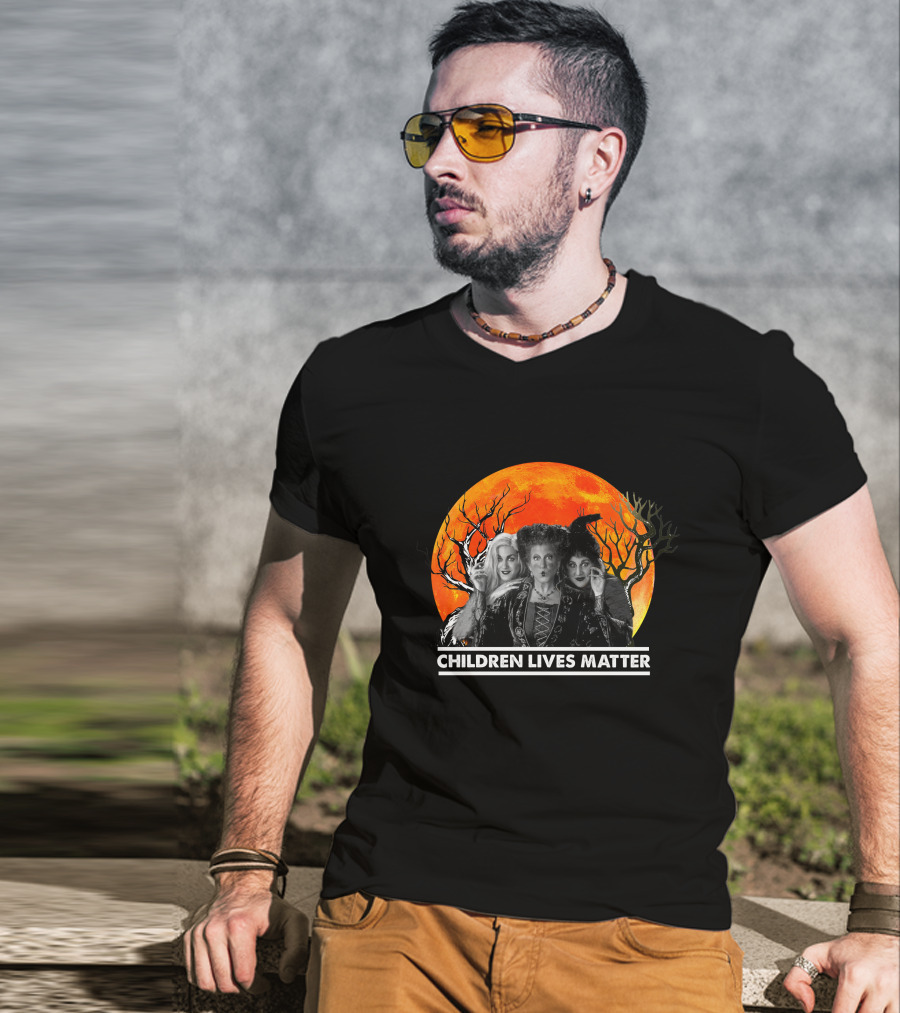 Children Lives Matter Witch Trio In Front Of Spooky Orange Moon And Trees T-Shirt