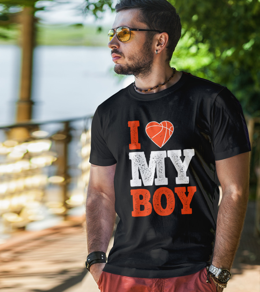 I Love My Boy Basketball Heart T-Shirt