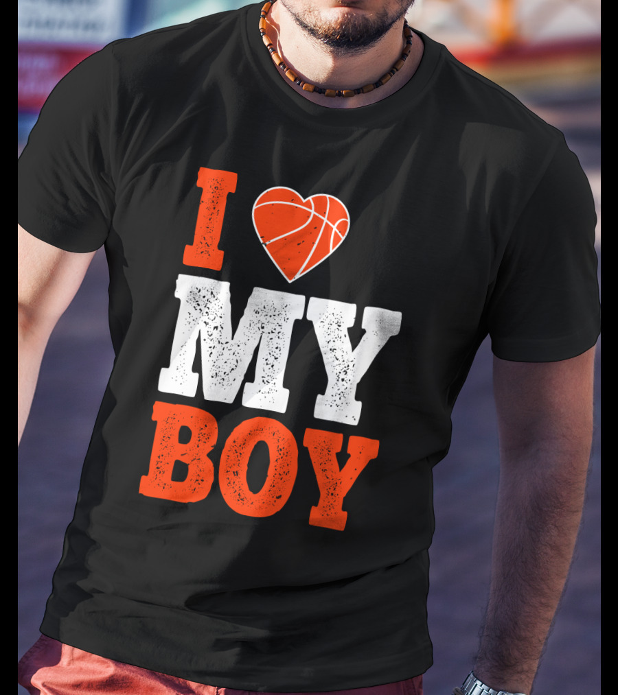 I Love My Boy Basketball Heart T-Shirt