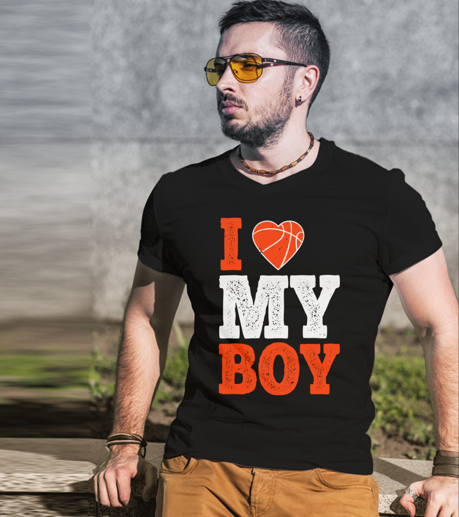 I Love My Boy Basketball Heart T-Shirt