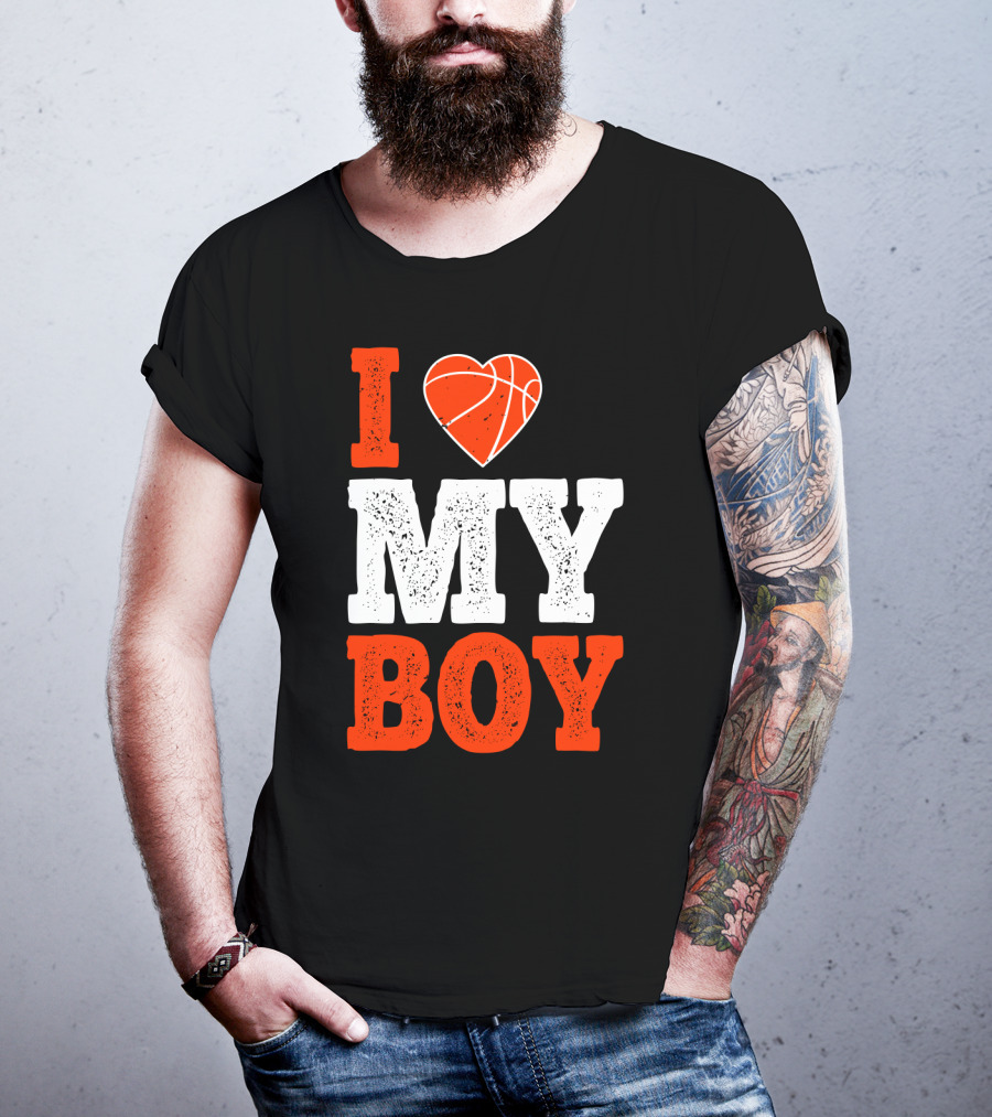 I Love My Boy Basketball Heart T-Shirt