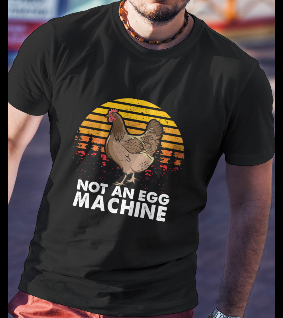 Not An Egg Machine Sunset Chicken Forest Stripes T-Shirt