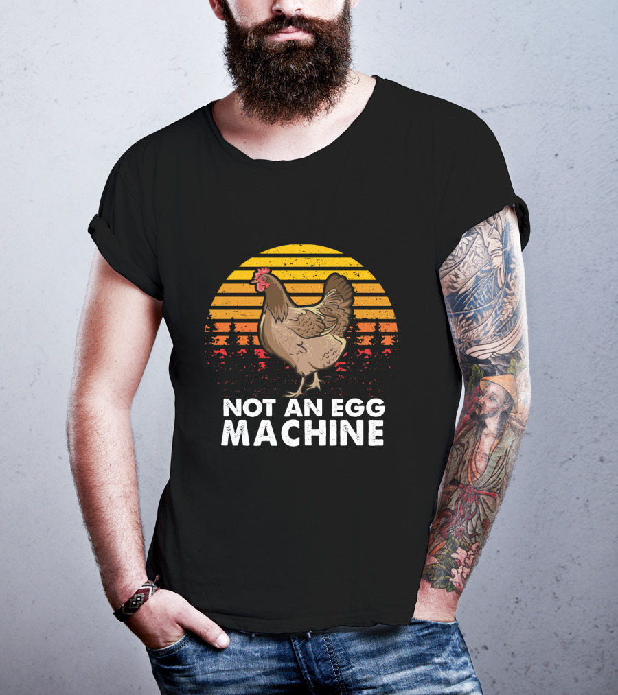 Not An Egg Machine Sunset Chicken Forest Stripes T-Shirt