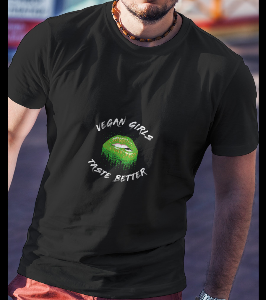 VEGAN GIRLS TASTE BETTER Green Lips T-Shirt