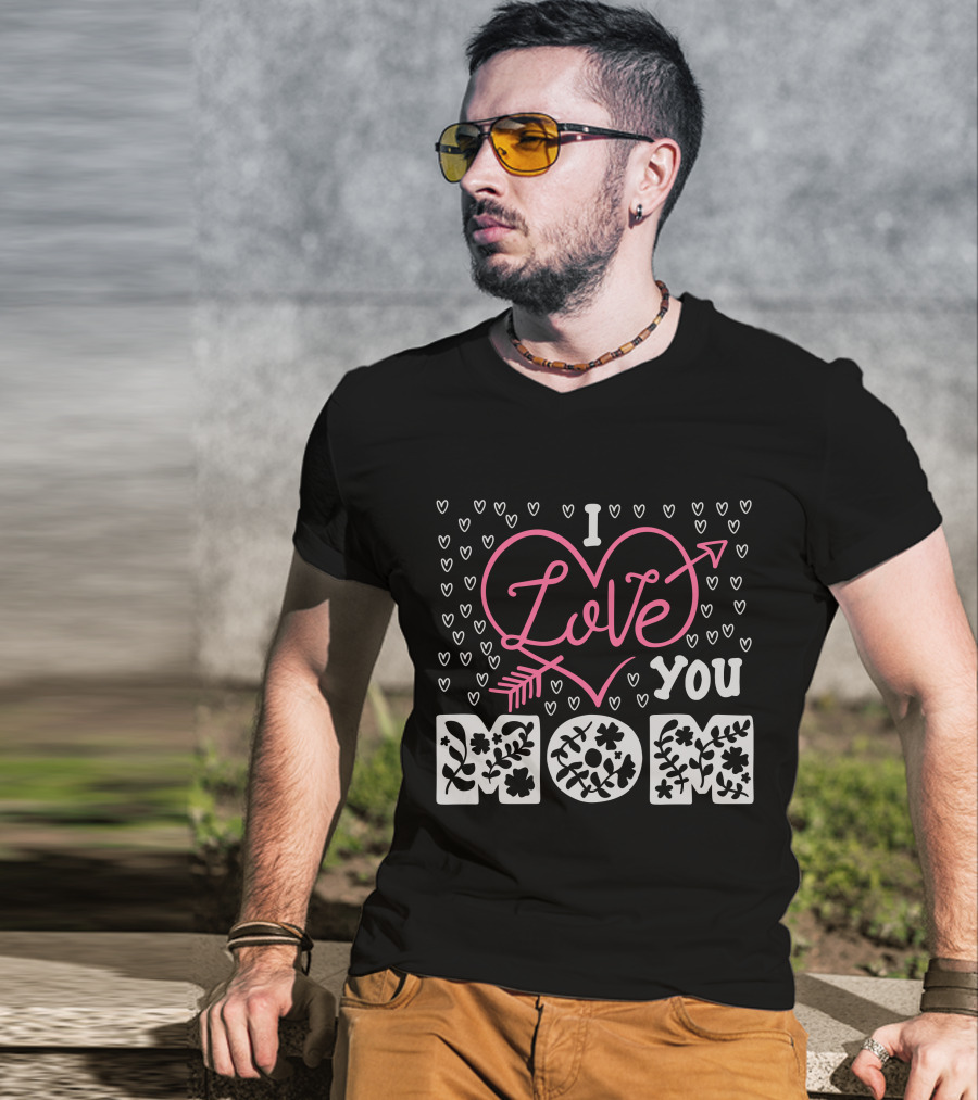 I Love You Mom Floral Heart Arrow T-Shirt