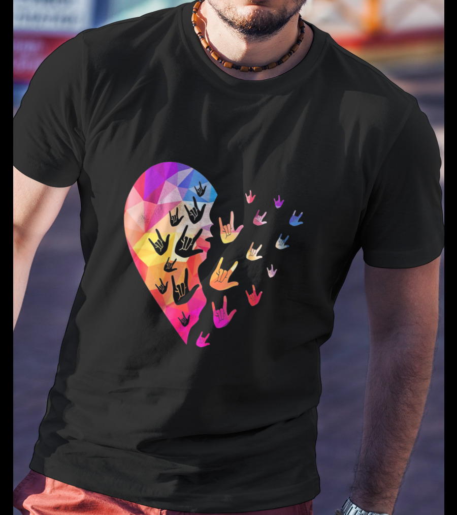 Broken Geometric Heart With Colorful Sign Language Hands T-Shirt