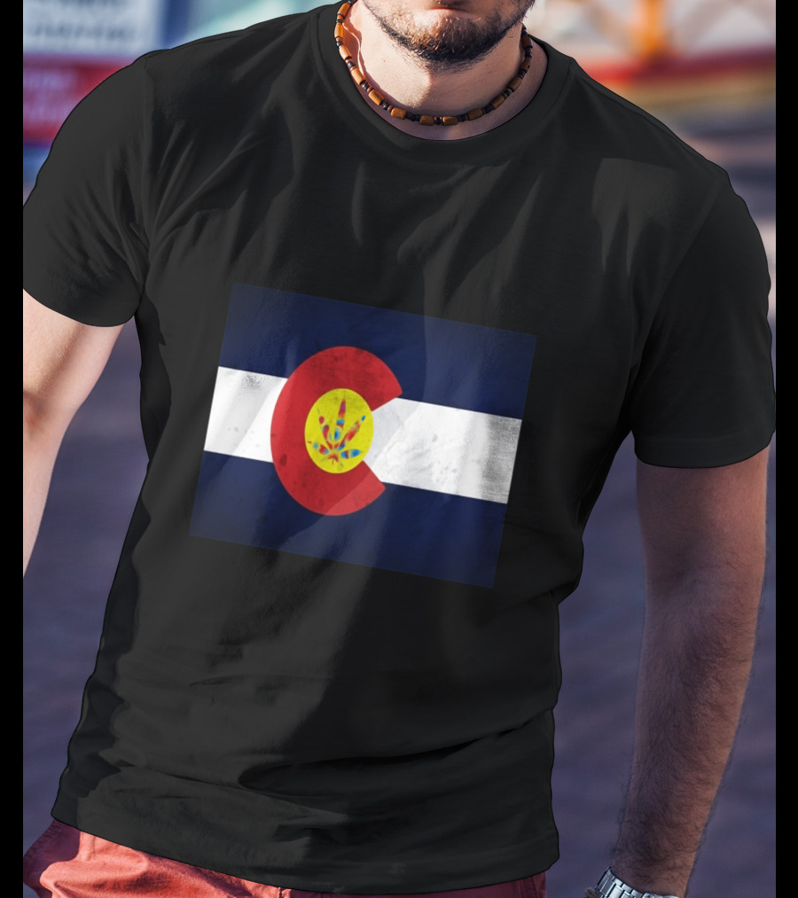 Colorado Flag Tie Dye Leaf Cannabis Symbol BlueWhiteRed T-Shirt