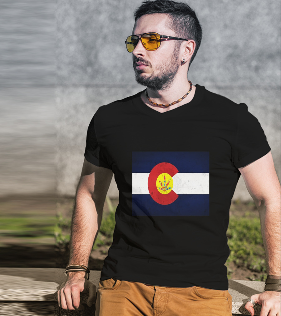 Colorado Flag Tie Dye Leaf Cannabis Symbol BlueWhiteRed T-Shirt