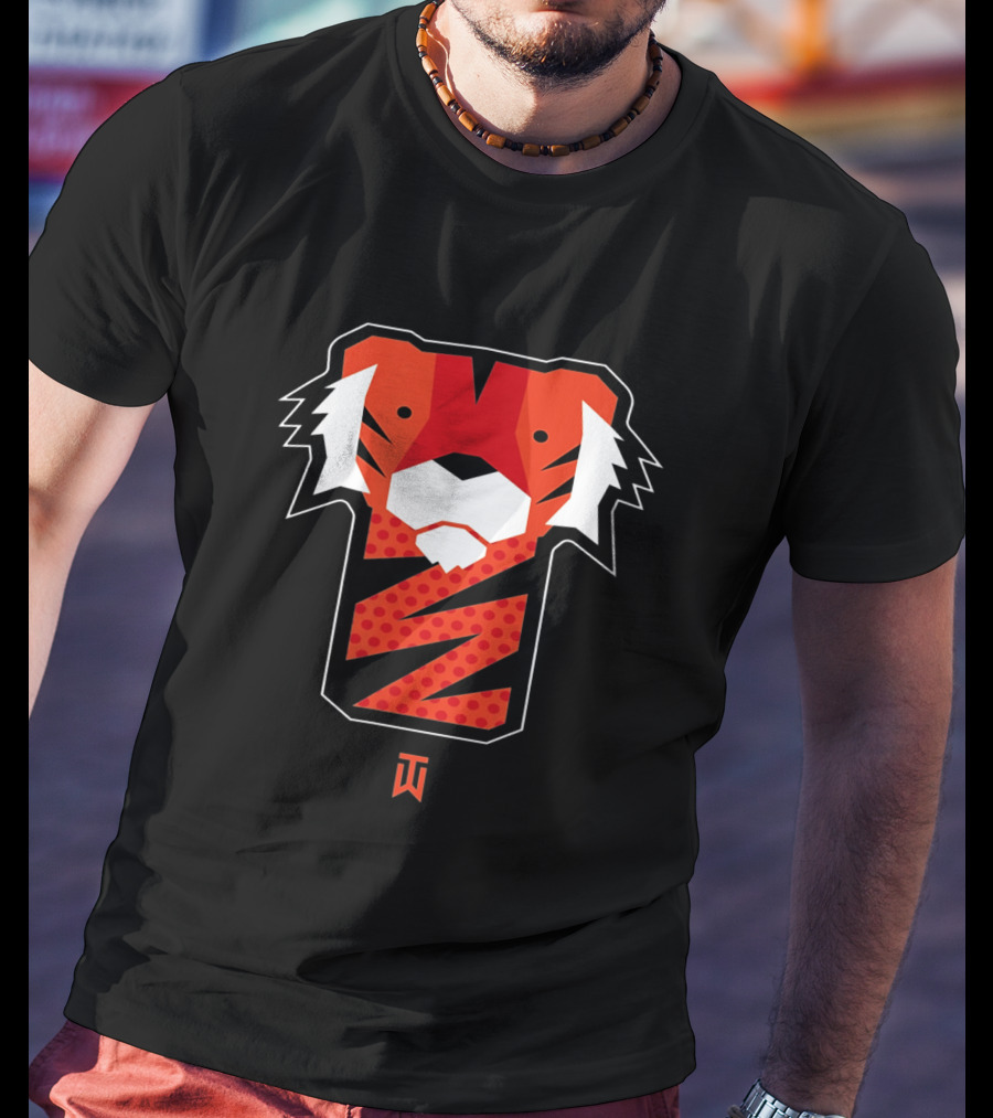 Frank Tiger Wood Inspired Graphic Featuring Bold Red Tiger Icon And TW T-Shirt