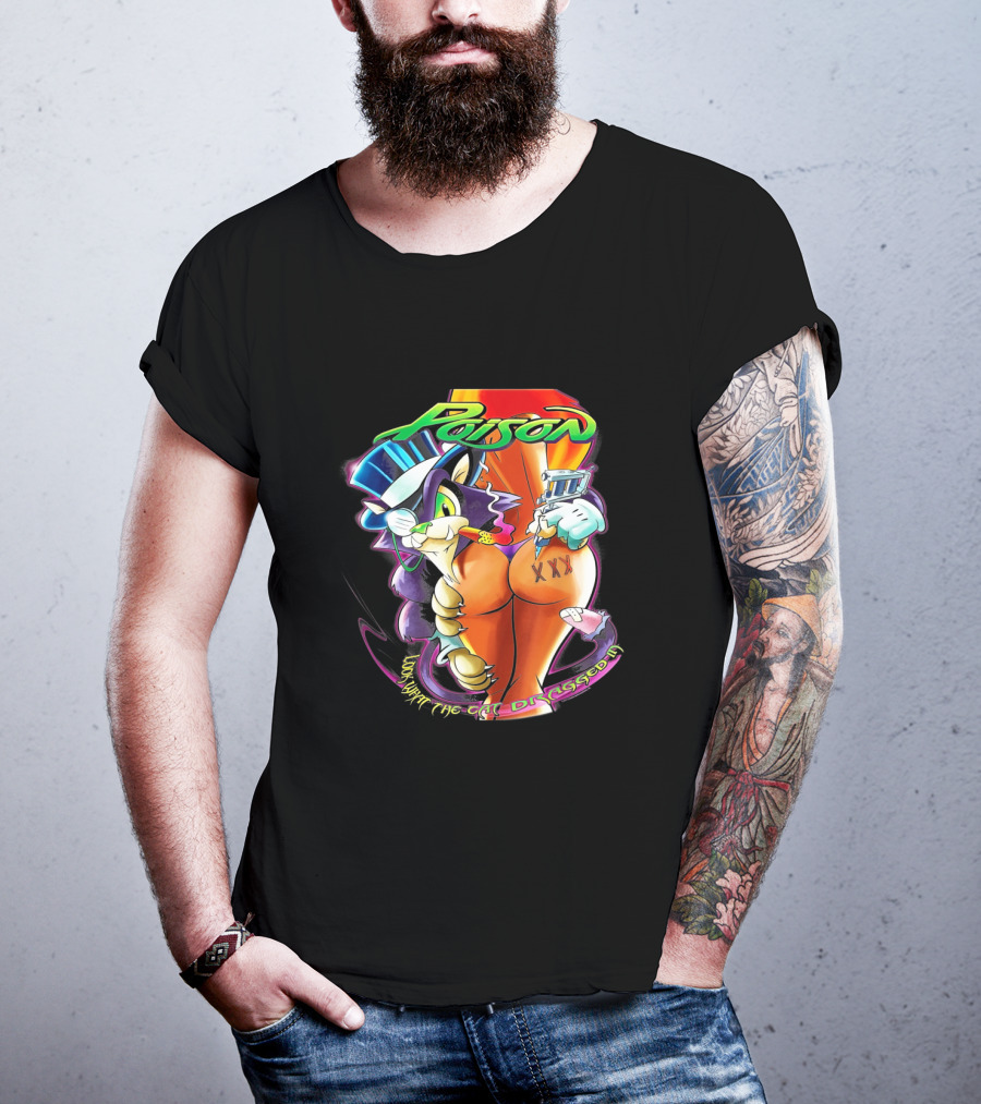 Poison Cartoon Cat Holding Tattoo Gun Text 'Look What The Cat Dragged In' T-Shirt