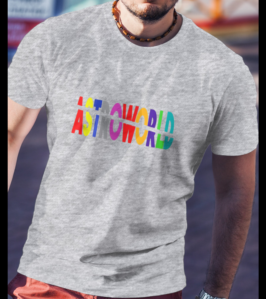 Astroworld Multicolor Split Text Graphic On Gray Background T-Shirt