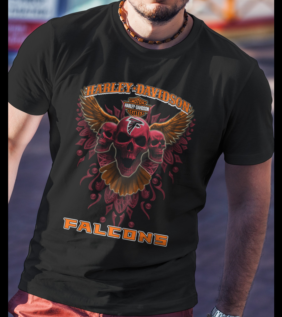 Harley Davidson Falcons Motorcycles Skulls Wings Atlanta Nfl T-Shirt
