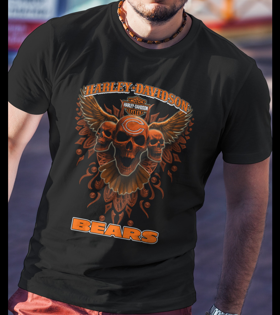 Harley Davidson Chicago Bears Nfl Motor Cycles T-Shirt