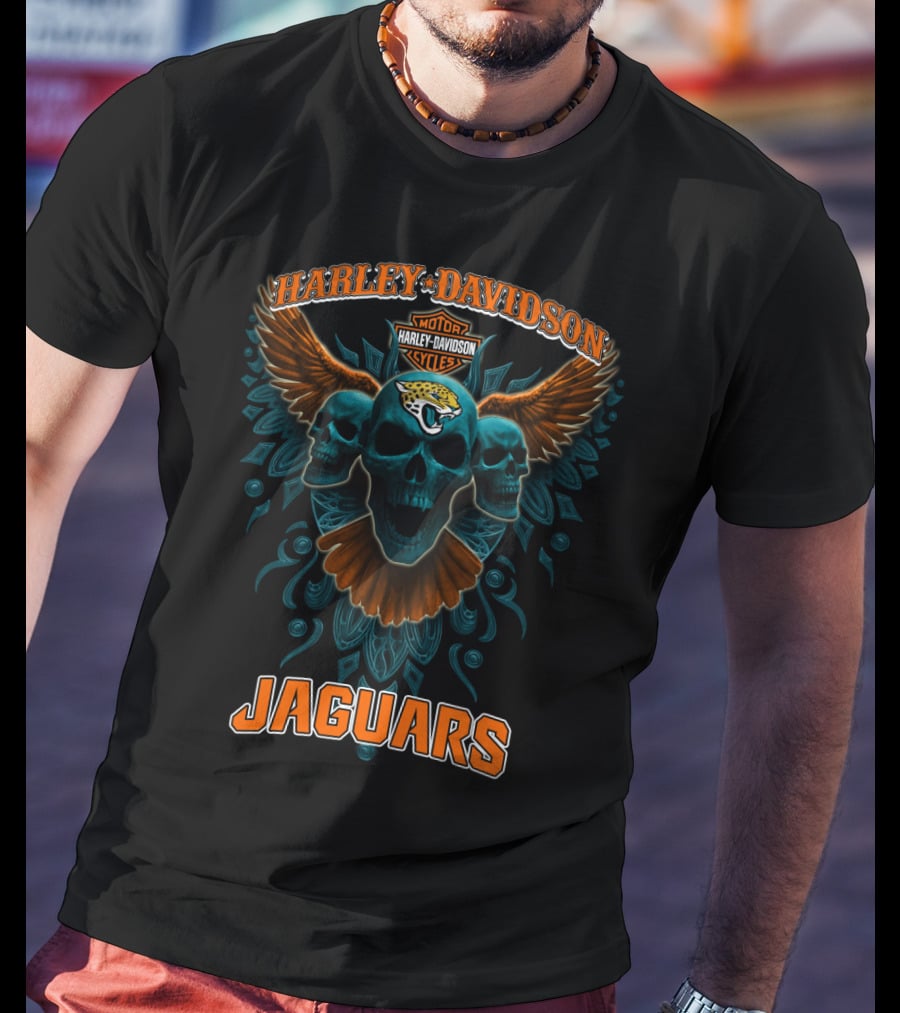 Harley Davidson Motorcycles Jaguars Skulls Wings Nfl T-Shirt