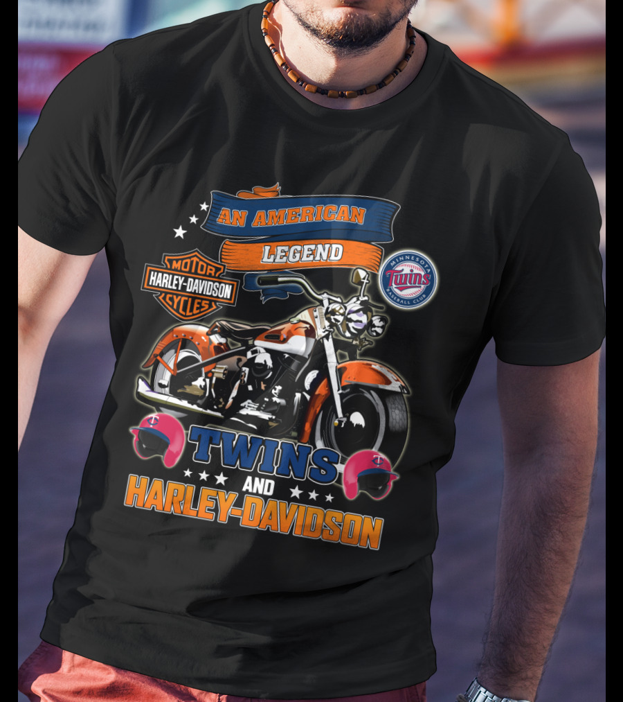An American Legend Twins Harley Davidson Cycles Minnesota Baseball Club T-Shirt