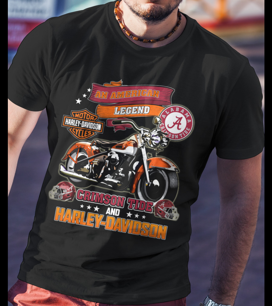 An American Legend Alabama Crimson Tide Harley Davidson Motorcycles T-Shirt