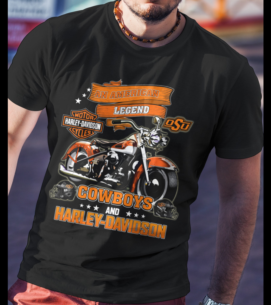 An American Legend Oklahoma State Cowboys And Harley Davidson Osu Motor Cycles T-Shirt