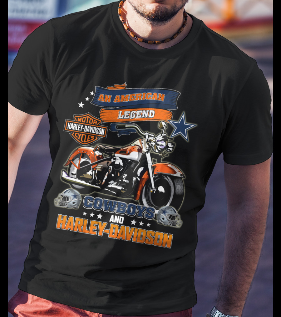 An American Legend Cowboys Harley Davidson Nfl Motor Cycles T-Shirt