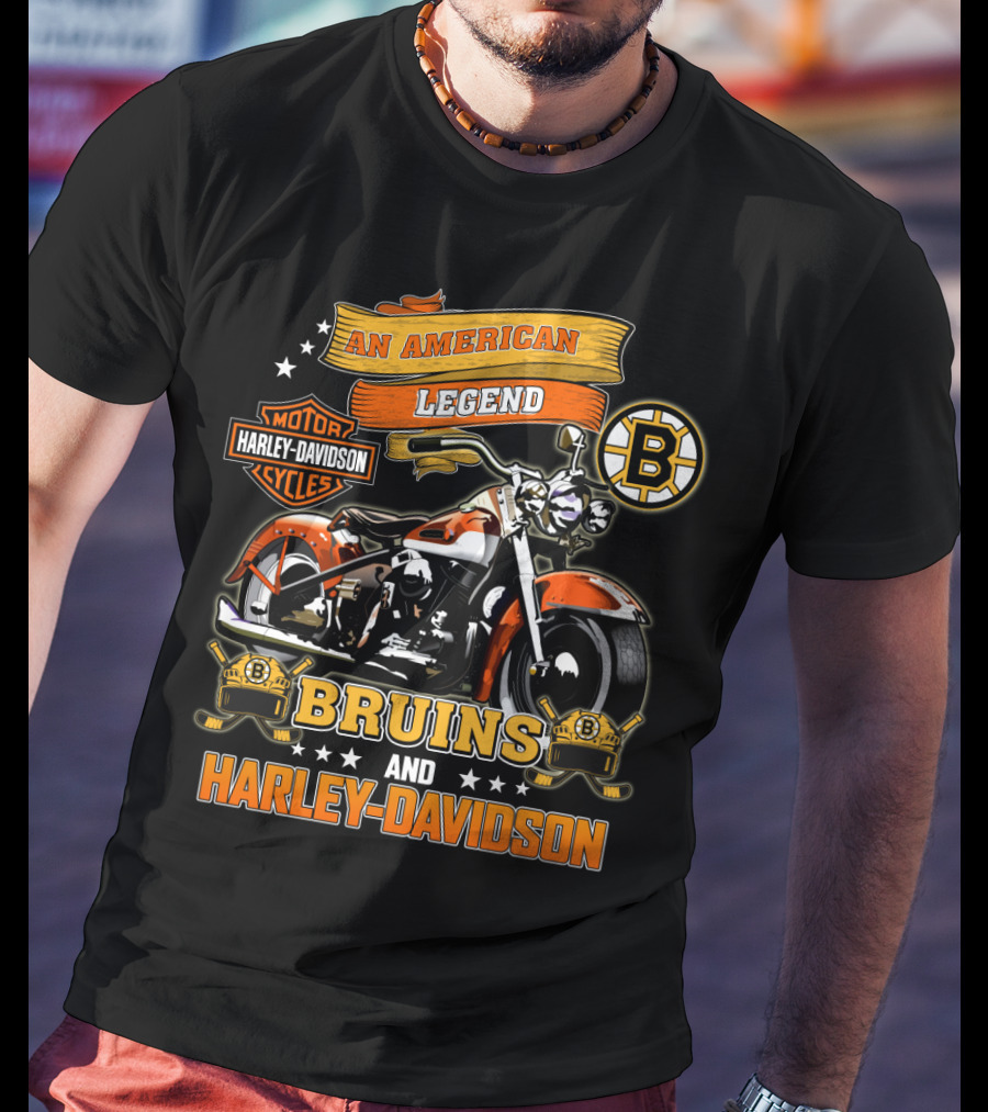 An American Legend Bruins And Harley Davidson Motor Cycles T-Shirt