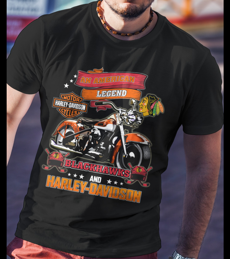 An American Legend Blackhawks And Harley Davidson T-Shirt
