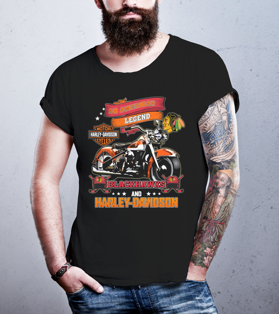 An American Legend Blackhawks And Harley Davidson T-Shirt