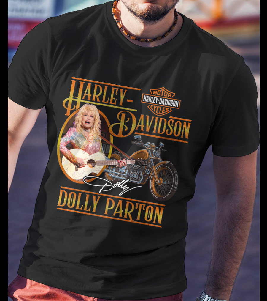Harley Davidson Dolly Parton Motorcycle Logo And Signature T-Shirt