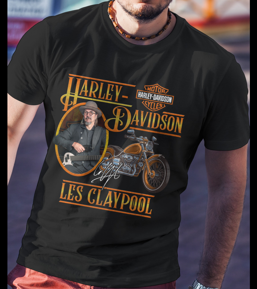 Harley Davidson Les Claypool Motorcycles Logo Bass Guitar T-Shirt