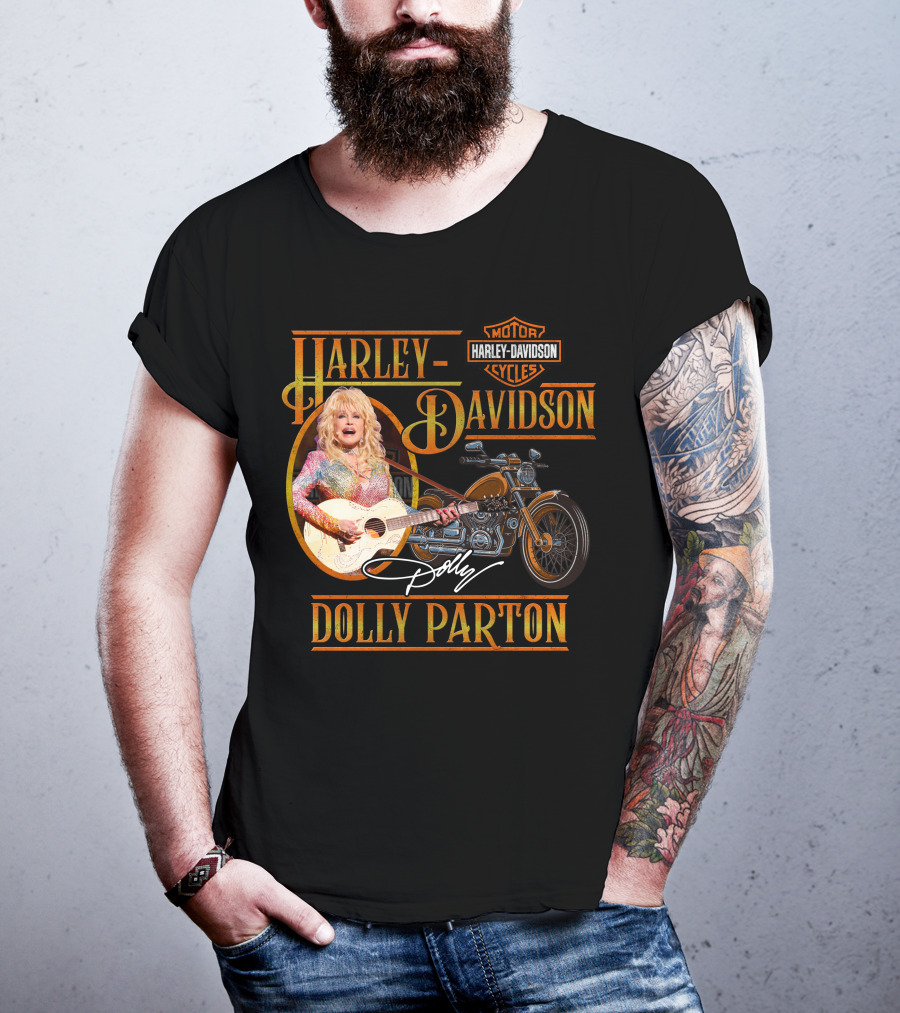 Harley Davidson Dolly Parton Motorcycle And Guitar T-Shirt