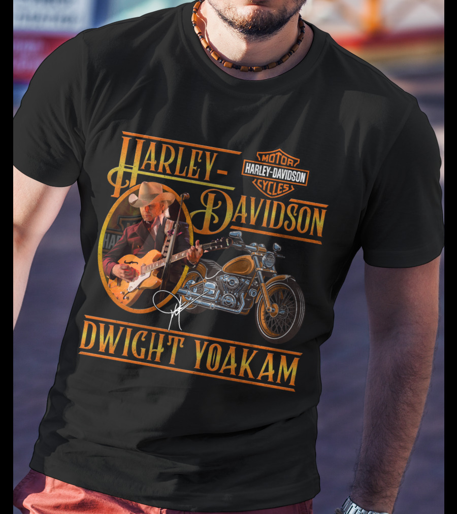 Harley Davidson Dwight Yoakam Motor Cycles Vintage Guitar T-Shirt