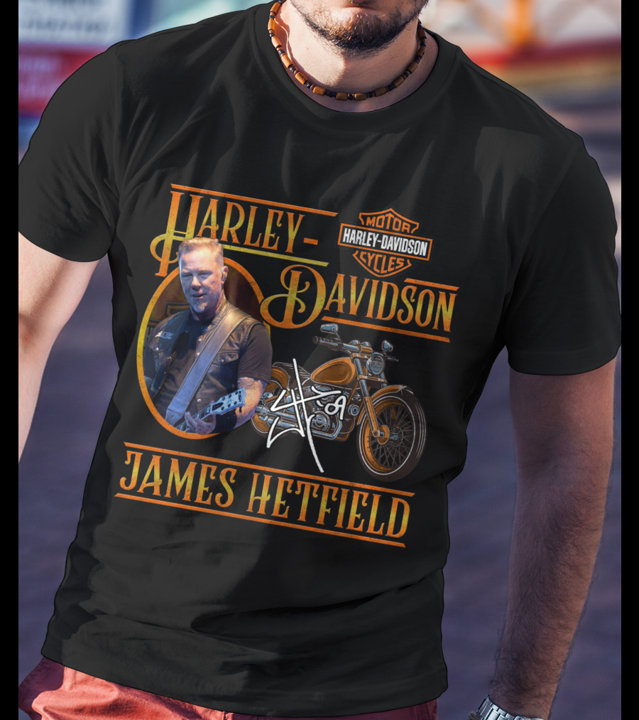 Harley Davidson James Hetfield Motorcycle And Signature T-Shirt