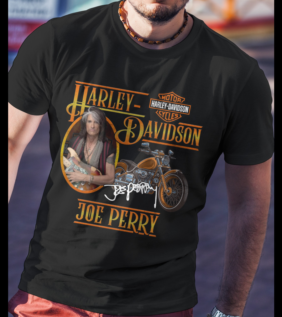 Harley Davidson Motorcycles Joe Perry Signature With Guitar And Motorcycle T-Shirt