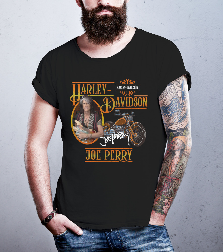 Harley Davidson Motorcycles Joe Perry Signature With Guitar And Motorcycle T-Shirt
