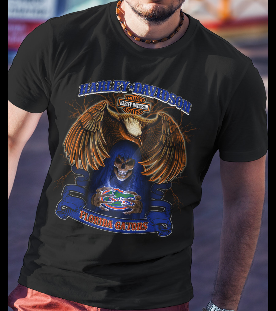 Harley Davidson Eagle Skull Florida Gators Ncaa T-Shirt