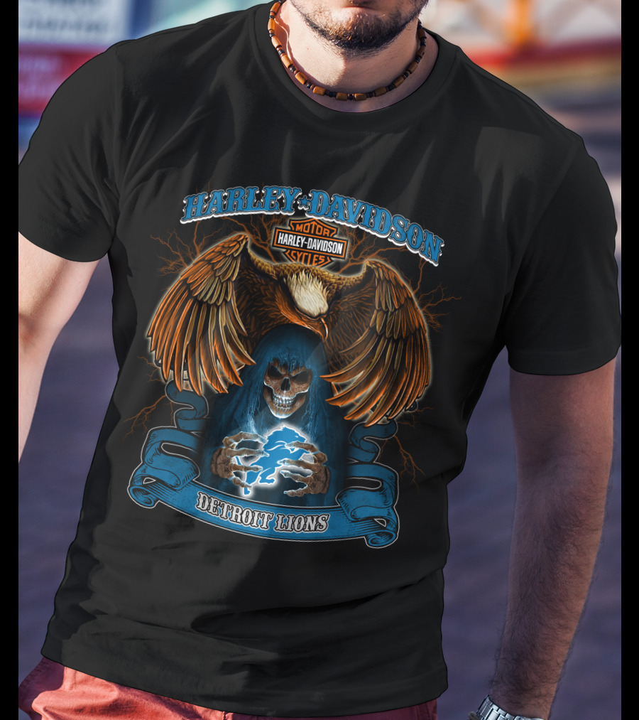 Harley Davidson Motor Cycles Detroit Lions Nfl Hl T-Shirt