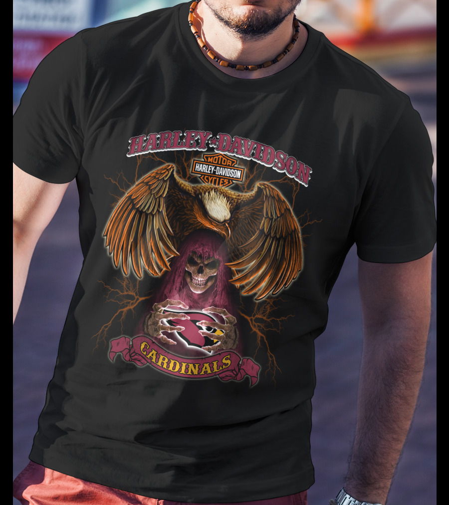 Harley Davidson Motor Cycles Eagle Skull Cardinals Arizona Nfl T-Shirt