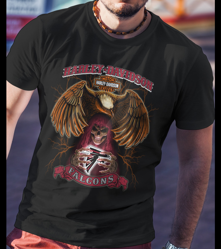 Harley Davidson Falcons Eagle Skull Atlanta Nfl T-Shirt