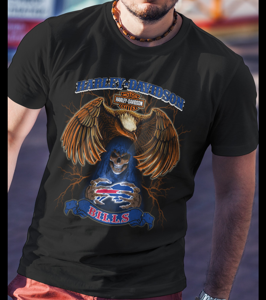 Harley Davidson Motorcycles Eagle Skull Bills Nfl T-Shirt